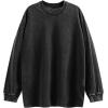 image:imageFlygo Mens Oversized Sweatshirts Athletic Acid Washed Cotton Crewneck Long Sleeve Shirts Vintage Unisex Tee TopsBlack