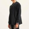 image:imageFlygo Mens Oversized Sweatshirts Athletic Acid Washed Cotton Crewneck Long Sleeve Shirts Vintage Unisex Tee TopsBlack