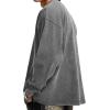 image:imageFlygo Mens Oversized Sweatshirts Athletic Acid Washed Cotton Crewneck Long Sleeve Shirts Vintage Unisex Tee TopsGrey
