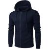 image:imageFlygo Mens Solid Fitted Full Zip Up Hooded Sweatshirt with PocketsNavy