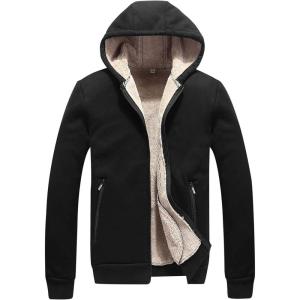 image:imageFlygo Mens Casual Fleece Sherpa Lined Hoodies Thicken Zipper Sweatshirt JacketBlack