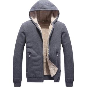 image:imageFlygo Mens Casual Fleece Sherpa Lined Hoodies Thicken Zipper Sweatshirt JacketGrey