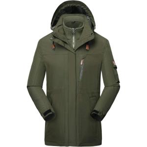 image:imageFlygo Mens Fleece Lined 3 in 1 Windproof Waterproof Rain JacketArmy Green