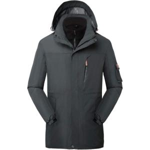 image:imageFlygo Mens Fleece Lined 3 in 1 Windproof Waterproof Rain JacketGrey