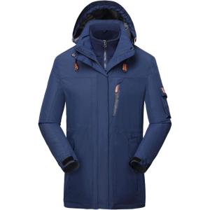 image:imageFlygo Mens Fleece Lined 3 in 1 Windproof Waterproof Rain JacketNavy
