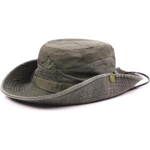 image:imageFlygo Mens Outdoor Wide Brim Bucket Mesh Side Snap Fishing Hat Safari CapArmy Green