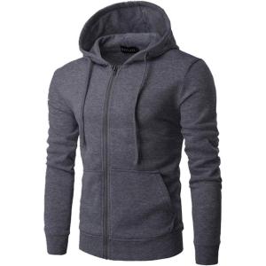 image:imageFlygo Mens Solid Fitted Full Zip Up Hooded Sweatshirt with PocketsDark Grey