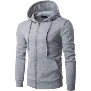 image:imageFlygo Mens Solid Fitted Full Zip Up Hooded Sweatshirt with PocketsLight Grey