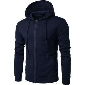 image:imageFlygo Mens Solid Fitted Full Zip Up Hooded Sweatshirt with PocketsNavy