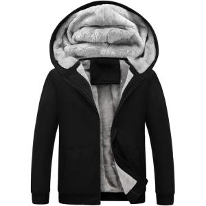 image:imageFlygo Mens Winter Sherpa Lined Zip Up Hoodies Sweatshirt CoatBlack