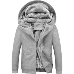 image:imageFlygo Mens Winter Sherpa Lined Zip Up Hoodies Sweatshirt CoatGrey