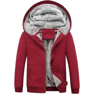 image:imageFlygo Mens Winter Sherpa Lined Zip Up Hoodies Sweatshirt CoatWine Red