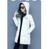 image:imageFlygo Womens Puffer Parka Jacket Thickened Hooded Long Quilted Insulated Warm Coat Medium White
