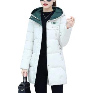 image:imageFlygo Womens Puffer Parka Jacket Thickened Hooded Long Quilted Insulated Warm Coat Medium White