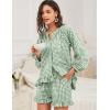 image:imageFlygo Women Gingham 2 Piece Pajama Sets Y2K Plaid Ruffle Short Sets Raglan Sleeve Shirt Lounge Shorts Sleepwear with PocketsGreen