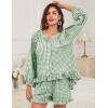 image:imageFlygo Women Gingham 2 Piece Pajama Sets Y2K Plaid Ruffle Short Sets Raglan Sleeve Shirt Lounge Shorts Sleepwear with PocketsGreen