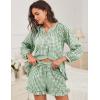 image:imageFlygo Women Gingham 2 Piece Pajama Sets Y2K Plaid Ruffle Short Sets Raglan Sleeve Shirt Lounge Shorts Sleepwear with PocketsGreen