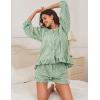 image:imageFlygo Women Gingham 2 Piece Pajama Sets Y2K Plaid Ruffle Short Sets Raglan Sleeve Shirt Lounge Shorts Sleepwear with PocketsGreen