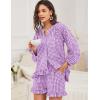 image:imageFlygo Women Gingham 2 Piece Pajama Sets Y2K Plaid Ruffle Short Sets Raglan Sleeve Shirt Lounge Shorts Sleepwear with PocketsPurple