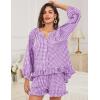 image:imageFlygo Women Gingham 2 Piece Pajama Sets Y2K Plaid Ruffle Short Sets Raglan Sleeve Shirt Lounge Shorts Sleepwear with PocketsPurple