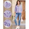 image:imageFlygo Womens 34 Sleeve Striped Button Down Shirts Cropped Ruffle Hem Casual Collared Drop Shoulder Cotton Blouse Summer TopsPurple