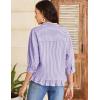 image:imageFlygo Womens 34 Sleeve Striped Button Down Shirts Cropped Ruffle Hem Casual Collared Drop Shoulder Cotton Blouse Summer TopsPurple
