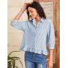 image:imageFlygo Womens 34 Sleeve Striped Button Down Shirts Cropped Ruffle Hem Casual Collared Drop Shoulder Cotton Blouse Summer TopsSubtleblue