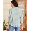 image:imageFlygo Womens 34 Sleeve Striped Button Down Shirts Cropped Ruffle Hem Casual Collared Drop Shoulder Cotton Blouse Summer TopsSubtlegreen