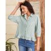 image:imageFlygo Womens 34 Sleeve Striped Button Down Shirts Cropped Ruffle Hem Casual Collared Drop Shoulder Cotton Blouse Summer TopsSubtlegreen
