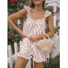 image:imageFlygo Womens Floral Pajama Set 2 Piece Summer Ruffle Cami Top amp Shorts Soft Cotton Loungewear Sleepwear with PocketsPink