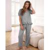 image:imageFlygo Womens Gingham 2 Piece Pajama Sets Cotton Plaid Puff Short Sleeve Ruffle Shirts Cute Lounge Pj Pants Sleepwear OutfitsBlack