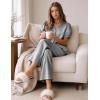 image:imageFlygo Womens Gingham 2 Piece Pajama Sets Cotton Plaid Puff Short Sleeve Ruffle Shirts Cute Lounge Pj Pants Sleepwear OutfitsBlack