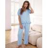 image:imageFlygo Womens Gingham 2 Piece Pajama Sets Cotton Plaid Puff Short Sleeve Ruffle Shirts Cute Lounge Pj Pants Sleepwear OutfitsBlue