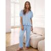 image:imageFlygo Womens Gingham 2 Piece Pajama Sets Cotton Plaid Puff Short Sleeve Ruffle Shirts Cute Lounge Pj Pants Sleepwear OutfitsBlue