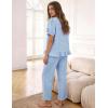 image:imageFlygo Womens Gingham 2 Piece Pajama Sets Cotton Plaid Puff Short Sleeve Ruffle Shirts Cute Lounge Pj Pants Sleepwear OutfitsBlue