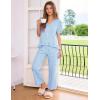 image:imageFlygo Womens Gingham 2 Piece Pajama Sets Cotton Plaid Puff Short Sleeve Ruffle Shirts Cute Lounge Pj Pants Sleepwear OutfitsBlue