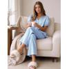 image:imageFlygo Womens Gingham 2 Piece Pajama Sets Cotton Plaid Puff Short Sleeve Ruffle Shirts Cute Lounge Pj Pants Sleepwear OutfitsBlue