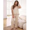 image:imageFlygo Womens Gingham 2 Piece Pajama Sets Cotton Plaid Puff Short Sleeve Ruffle Shirts Cute Lounge Pj Pants Sleepwear OutfitsBrown