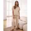 image:imageFlygo Womens Gingham 2 Piece Pajama Sets Cotton Plaid Puff Short Sleeve Ruffle Shirts Cute Lounge Pj Pants Sleepwear OutfitsBrown