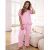 image:imageFlygo Womens Gingham 2 Piece Pajama Sets Cotton Plaid Puff Short Sleeve Ruffle Shirts Cute Lounge Pj Pants Sleepwear OutfitsPink