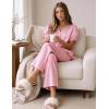 image:imageFlygo Womens Gingham 2 Piece Pajama Sets Cotton Plaid Puff Short Sleeve Ruffle Shirts Cute Lounge Pj Pants Sleepwear OutfitsPink