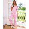 image:imageFlygo Womens Gingham 2 Piece Pajama Sets Cotton Plaid Puff Short Sleeve Ruffle Shirts Cute Lounge Pj Pants Sleepwear OutfitsPink