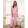 image:imageFlygo Womens Gingham 2 Piece Pajama Sets Cotton Plaid Puff Short Sleeve Ruffle Shirts Cute Lounge Pj Pants Sleepwear OutfitsPink