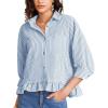 image:imageFlygo Womens 34 Sleeve Striped Button Down Shirts Cropped Ruffle Hem Casual Collared Drop Shoulder Cotton Blouse Summer TopsSubtleblue