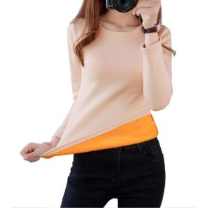 image:imageFlygo Womens Thermal Underwear Tops Round Neck Fleece Lined Baselayer ShirtsBeige