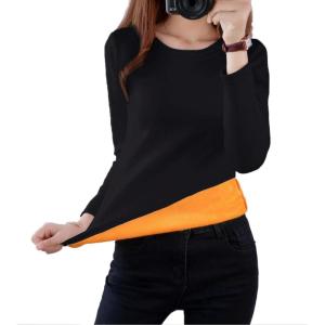 image:imageFlygo Womens Thermal Underwear Tops Round Neck Fleece Lined Baselayer ShirtsBlack