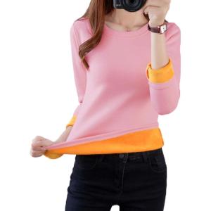 image:imageFlygo Womens Thermal Underwear Tops Round Neck Fleece Lined Baselayer ShirtsPink