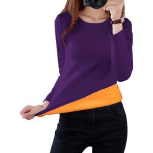 image:imageFlygo Womens Thermal Underwear Tops Round Neck Fleece Lined Baselayer ShirtsPurple