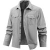 image:imageFlygo Long Sleeve Work Shirts for Men Casual Cotton Button Down Western Cowboy Cargo Shirt for Hiking Safari CampingLight Grey