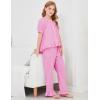 image:imageFlygo Girls Gingham 2 Piece Outfits Cotton Plaid Short Sleeve Button Down Peplum Top and Y2K Cute Ruffle Long Pants SetsRose